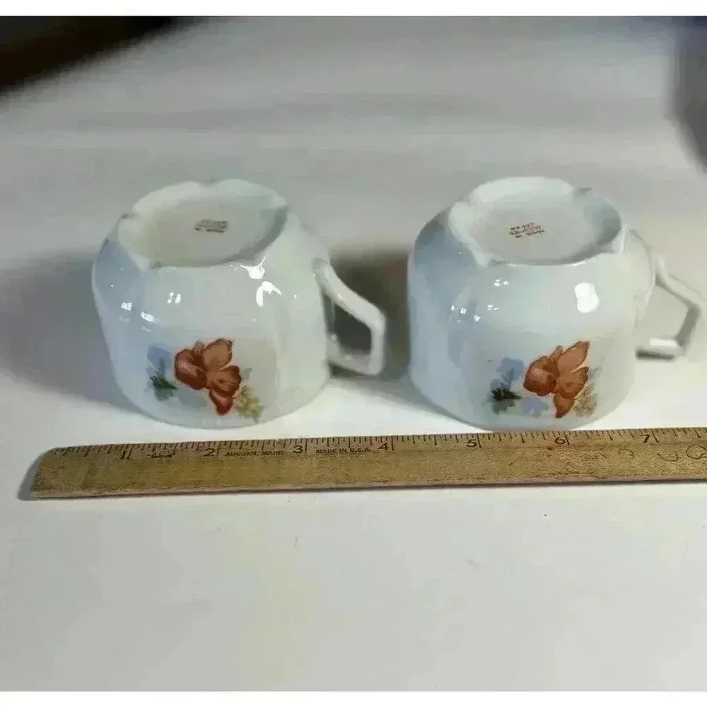 Occupied Japan pair demitasse Cups floral decal bouquet